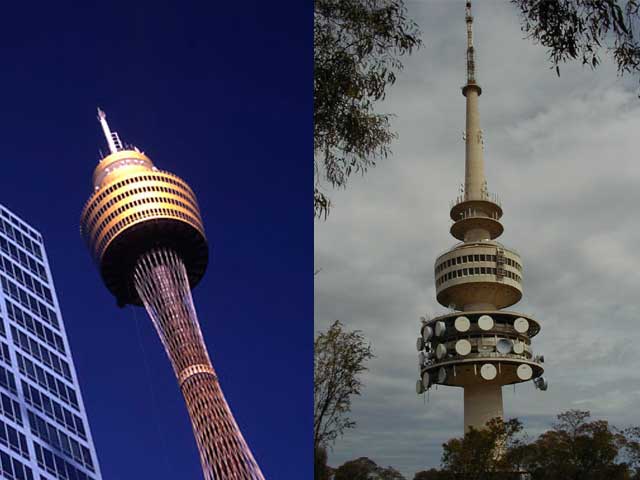 Sydney's Centrepoint Tower and Canberra's Black Mountain Tower